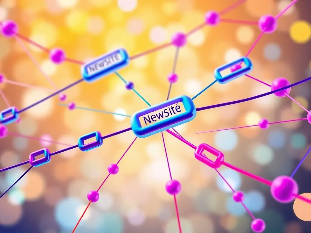 Illustration of a network of links connecting various websites for link building services.